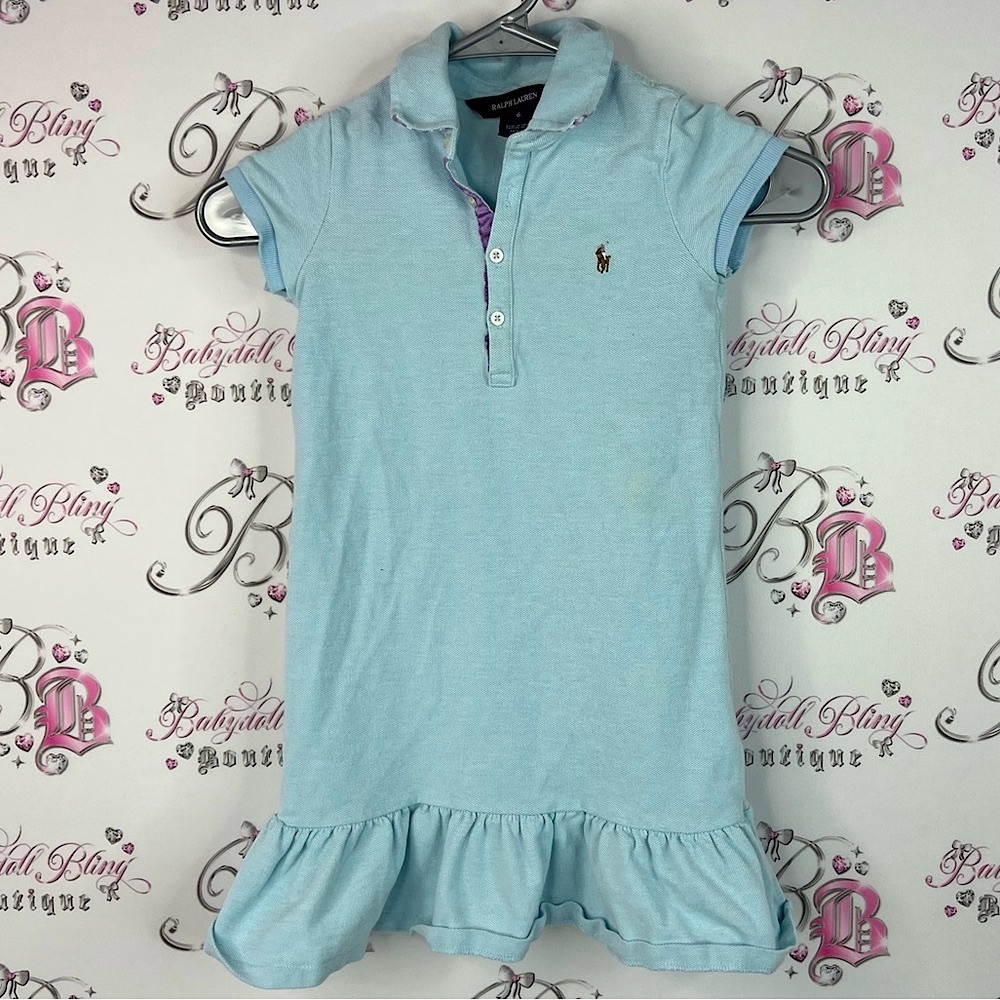 Polo by Ralph Lauren dress ruffle trim hem sporty preppy Sky Blue Polo Dress